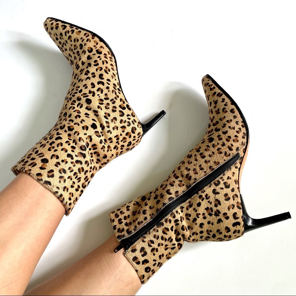 Bernardo Calf Hair Leopard Print Stiletto Boots